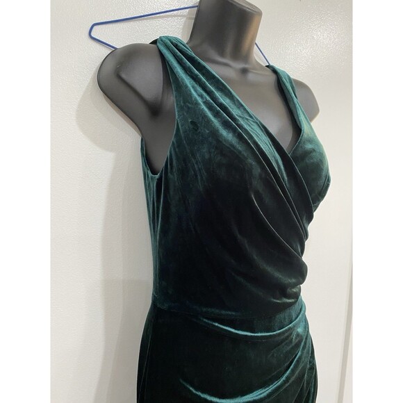 Revelry Size 6 Dawson Velvet Ruched Full Length Maxi Gown Emerald Green Dress - Picture 6 of 14